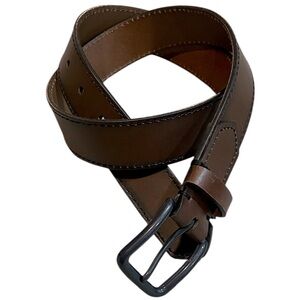 WALMART MENS FULL GRAIN LEATHER BELT DARK BROWN GUN METAL FINISH BUCKLE SIZE 32